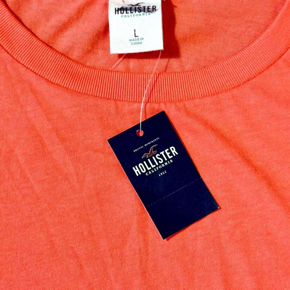 NWT Hollister Men's Orange Crew Neck Pocket T-Shirt Short Sleeve Large